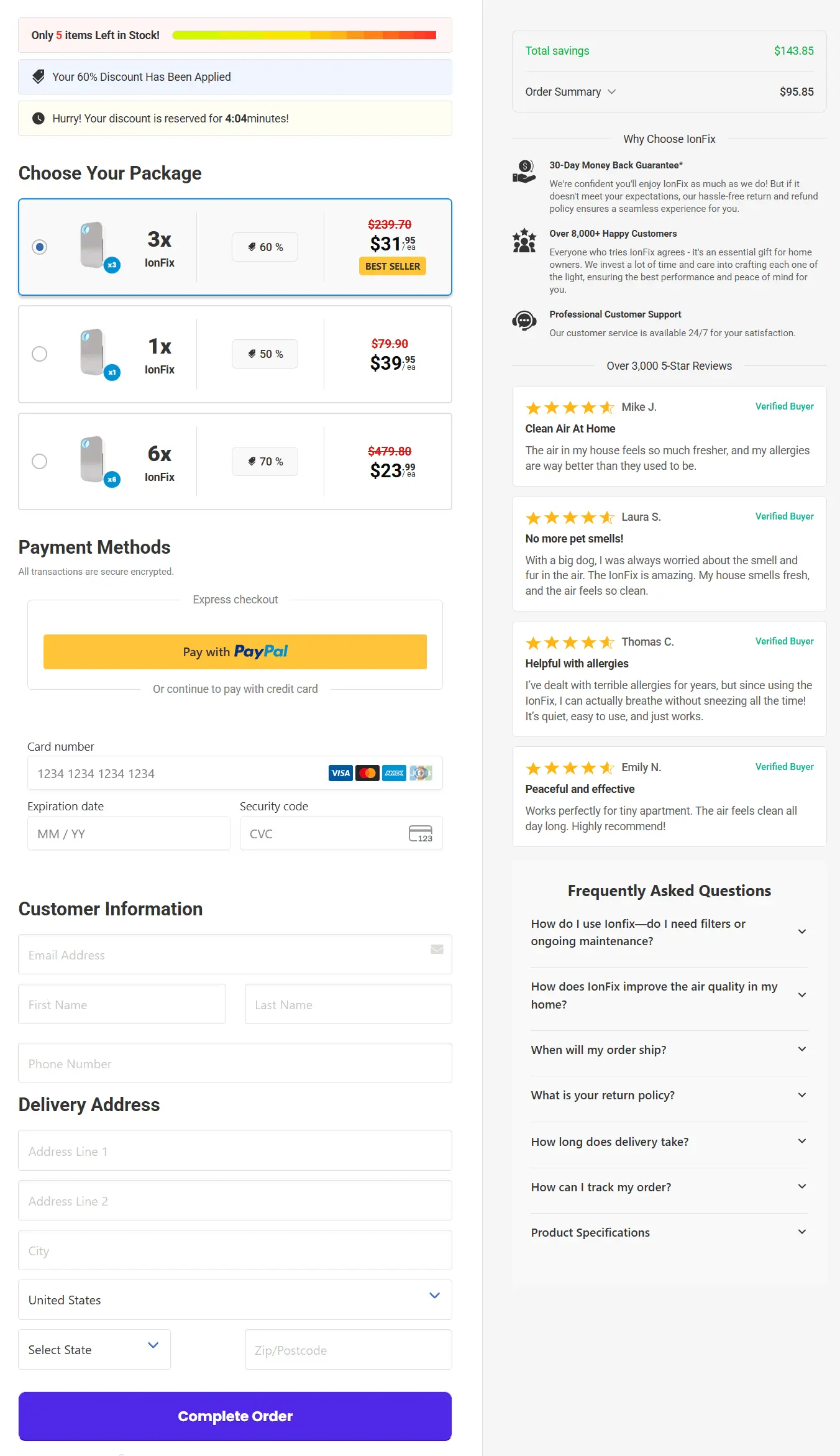 Ionfix secure checkout page